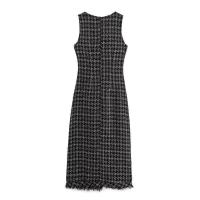 - Conjunto de dos piezas de moda coreana para mujer, blusa blanca con cuello de lazo y tirantes finos, minivestido de tweed con un solo botón - details 2