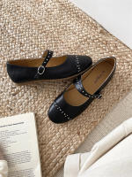 Nuevo nicho retro, cabeza redonda japonesa, zapatos individuales de suela plana, hebilla de una palabra grabada, zapatos individuales Mary Jane - details 12
