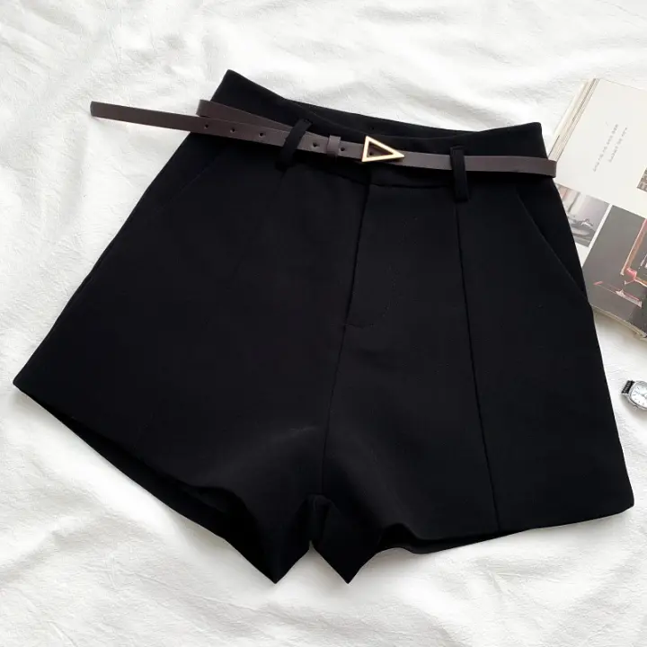 Shorts Chic de Cintura Alta A-line Estilo Casual para Mujer Moda de Oficina Vintage de Verano Primavera con Cinturón Poliéster Elastane - 1