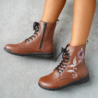 Botas cortas de cuero bordadas para mujer, zapatos planos al tobillo, deportivos, de mezclilla, estilo Chelsea, a la moda, invierno, 2023 - details 18