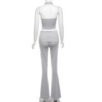 BUNO-Conjunto informal de 2 piezas de gato extraño para mujer, camisola deportiva con cuello Halter y pantalón acampanado, ropa de calle a juego, liso y elástico, sencillo - details 15