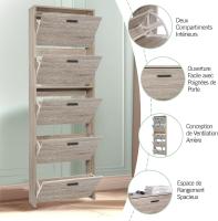 Mueble zapatero de 12 pares - Estantería de gran capacidad para vestíbulo o pasillo - (ancho) 60 x (profundidad) 24 x (alto) 80 cm - Madera clara blanca - details 48
