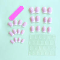 ARTAUG 24PCS Uñas Postizas Cortas En Rosa Y Blanca Estilo Francés Con Punta Blanca Conjunto De Uñas Postizas Cubiertas Falsas De Plástico Uñas Charms - details 2