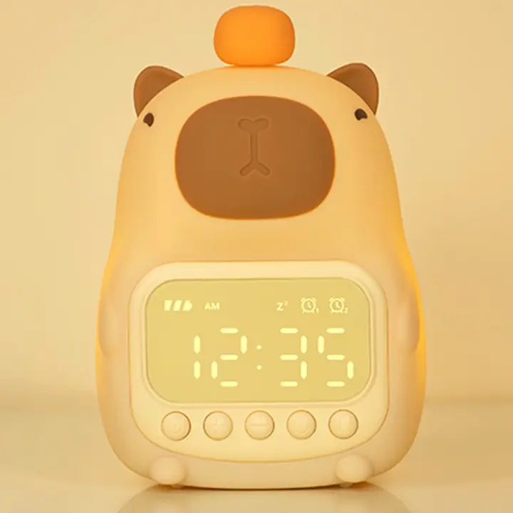 Reloj despertador recargable para niños, luz nocturna, repetición táctil, pantalla siempre encendida, reloj de mesa de escritorio, alarma de 12/24H, reloj LED de música - 1