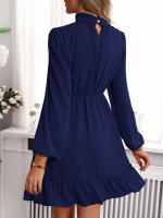 Vestido corto rosa de cintura alta con volantes para mujer, minivestido informal con manga abullonada, cintura anudada, 2024 - details 35