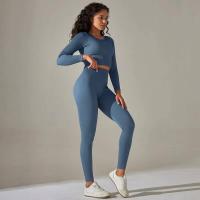 Conjunto de yoga sin costuras para mujer, top corto de manga larga, sujetador deportivo, leggings para correr de cintura alta, ropa de gimnasio - details 30