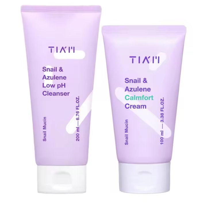 TIAM Daily Soothing Duo: limpiador de pH bajo con azuleno de caracol y crema calmante, set coreano para el cuidado de la piel - 1