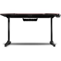 Mesa Gaming con Tablero con Acabado en Fibra de Carbono Cubierto por una Alfombrilla Full Size, Soporte para Tazas y Auriculares, Patas Regulables, Color Negro - details 11