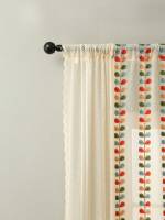 Cortinas De Sala De Estilo Rústico En Khaki Con Bordado De Hojas De Cuatro Colores, Set De Una Pieza Para Ventana De Ángulo - details 2