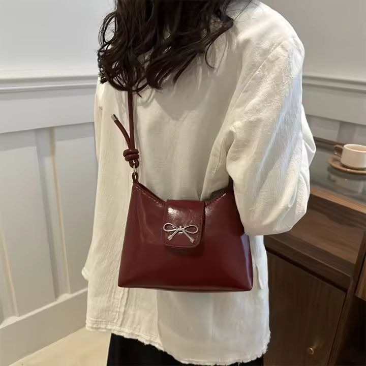 Bolso Cruzado Elegante y Minimalista Estilo Mariposa en el Hombro Rojo Bolso de Moda para Mujeres - 1
