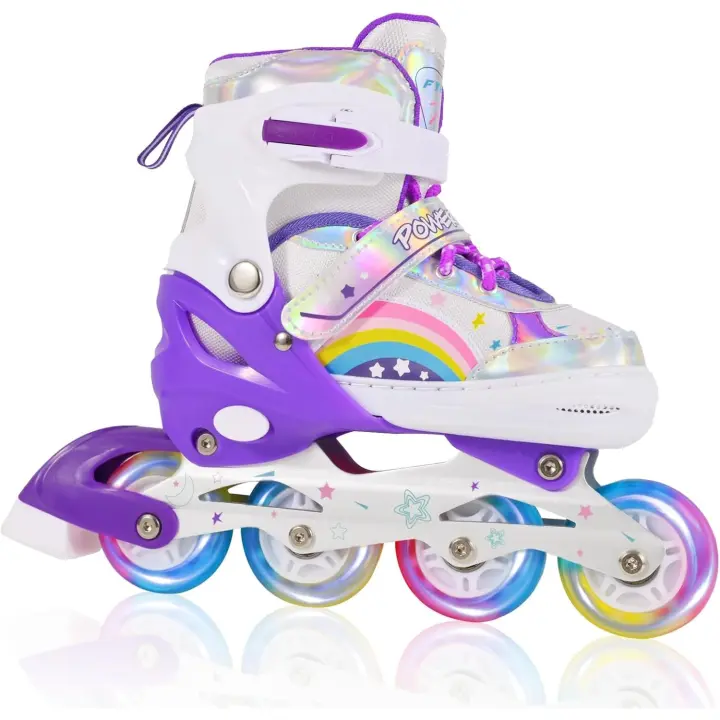 línea Ajustables para niños niñas Principiantes, Patines de Ruedas para niños y jóvenes para Deportes Violeta Arco Iris - 1