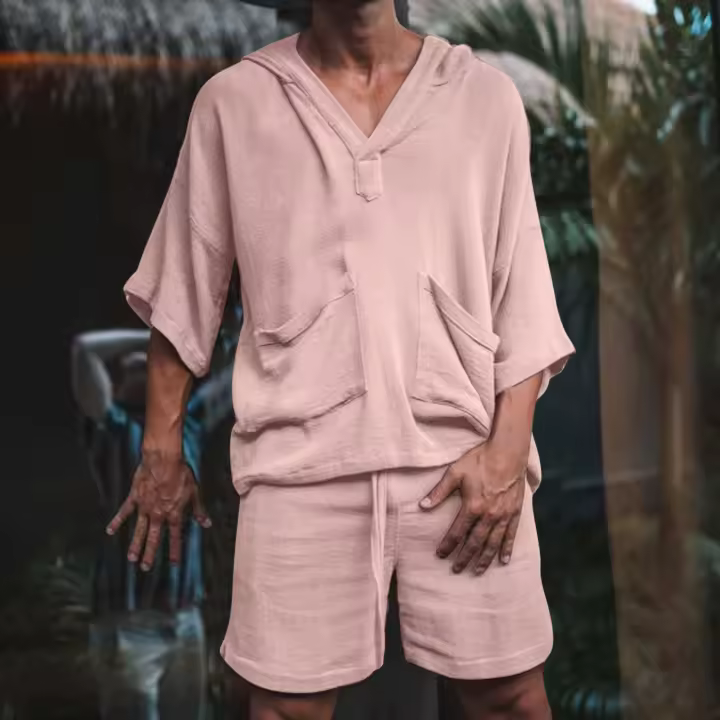 Pantalones de vacaciones casuales de manga corta de lino de algodón sueltos para hombres - 1