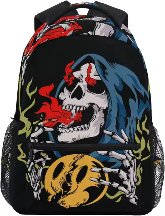 Mochila de Arte Retro Calavera Bolsa Escolar con Estilo Único para Niños y Niñas - 1