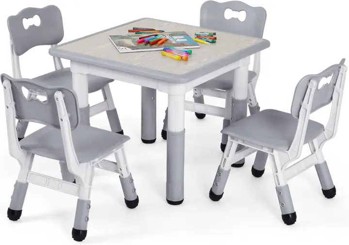 Mesa de Niños Ajustable en Altura Juego de Sillas de 4 Ideal para Jardín de Infantes y Habitación - 1