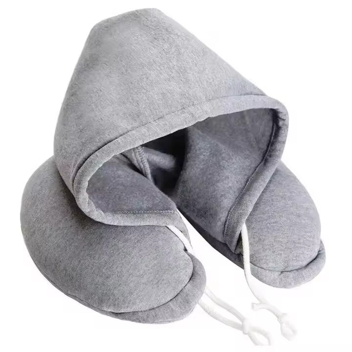 Almohada de avión en forma de U con capucha, suave y cómoda, almohada de viaje para el cuello - 1
