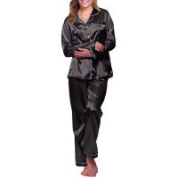 Pijama básico de satén de seda para mujer, camisa de tres piezas de dos piezas con botones y conjunto de cuello de manga larga + pantalón, pijama de otoño - details 0