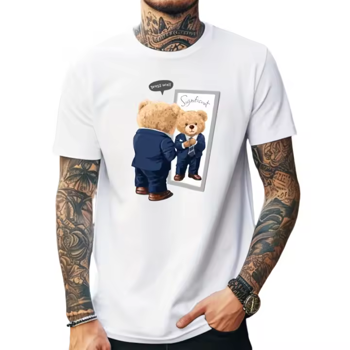 Camiseta Casual para Hombres con Estampado de Oso Algodón Transpirable, Lavable en Máquina, Perfecta para el Verano y Moda Deportiva - 1