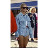 Conjunto de Denim con Lentejuelas BKQU Pantalones de Pierna Ancha y Top de Tanque con Corset sin Correas para Mujeres Outfit de Fiesta de Lujo para Clubes - details 26