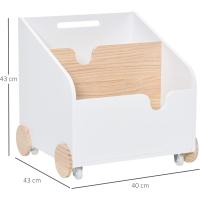 Caja de Almacenamiento de Juguetes de Madera 2 Secciones con Ruedas Libro de Cuentos para Habitación de Niños 40x43x43 cm Blanco y Natural - details 6