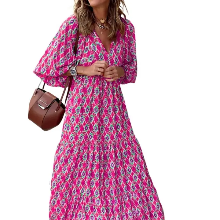 Vestido estampado de manga corta para mujer, verano - 1