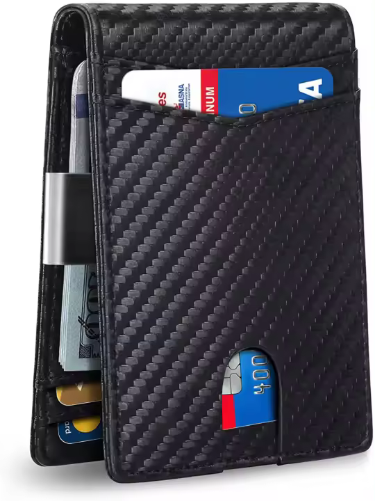 Cartera de Hombre Delgada de Fibra de Carbono Bloqueo RFID, Tarjetas de Crédito, Clip para Billetes, Regalo para Hombres - 1