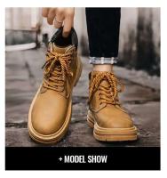 Botas altas para hombre, zapatos de cuero planos informales y versátiles con suela gruesa, compatibles con tablero de trabajo, moda de invierno, 2025 - details 10
