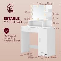 Tocador de Maquillaje Luces Led 110x40x140cm Brillo Regulable Espejo Blanco - details 12