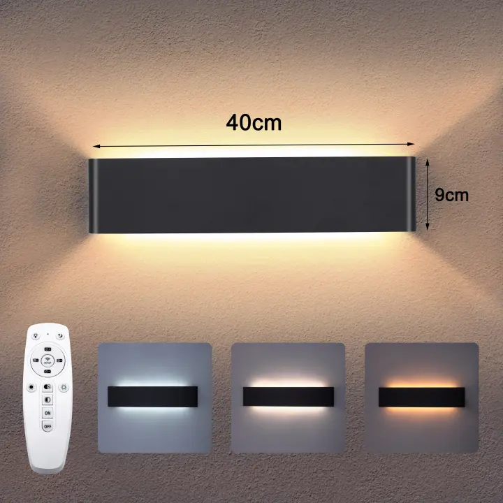 Lámpara de pared con atenuación y Control remoto de 2,4G, luz LED de pared de 16W, lámparas de pared modernas, luces de pared interiores que incluyen placa LED de 110V-260V para - 1
