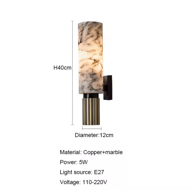 Lámpara de pared de mármol Natural de lujo para decoración del hogar, candelabro de 15,7 "para mesita de noche, sala de estar, dormitorio, pasillo, accesorios de iluminación, E27 - 1