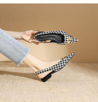 Zapatos a cuadros de tacón bajo con hebilla de metal poco profundos estilo francés nuevo para mujer - details 19