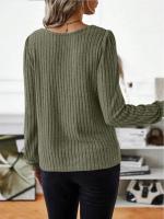 Suéter de Manga Larga para Mujer Jersey Informal a Rayas Verticales, Holgado, Color Sólido, Cuello Redondo, Moda de Otoño 2025 - details 19
