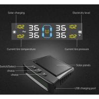 Sistema de supervisión de presión de neumáticos, sistemas de alarma de seguridad para automóviles, carga automática Solar, Monitor de temperatura de neumáticos, TPMS para coche, 4 sensores - details 3