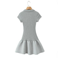 Vestido Mini de Moda para Mujer de Otoño Patchwork de Punto Americano con Cuello de Gorro y Mangas Cortas Vestido Grueso y Elegante para Ellas - details 1