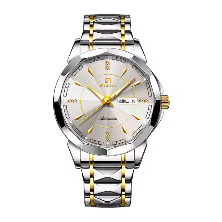 Diamantes diamantes diamantes diamantes fondo transparente luminoso doble calendario correa de acero reloj no mecánico - 1