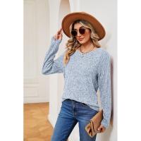 Jersey de manga larga para mujer, camiseta holgada con cuello redondo, tops de Color sólido, otoño e invierno, nuevo - details 9