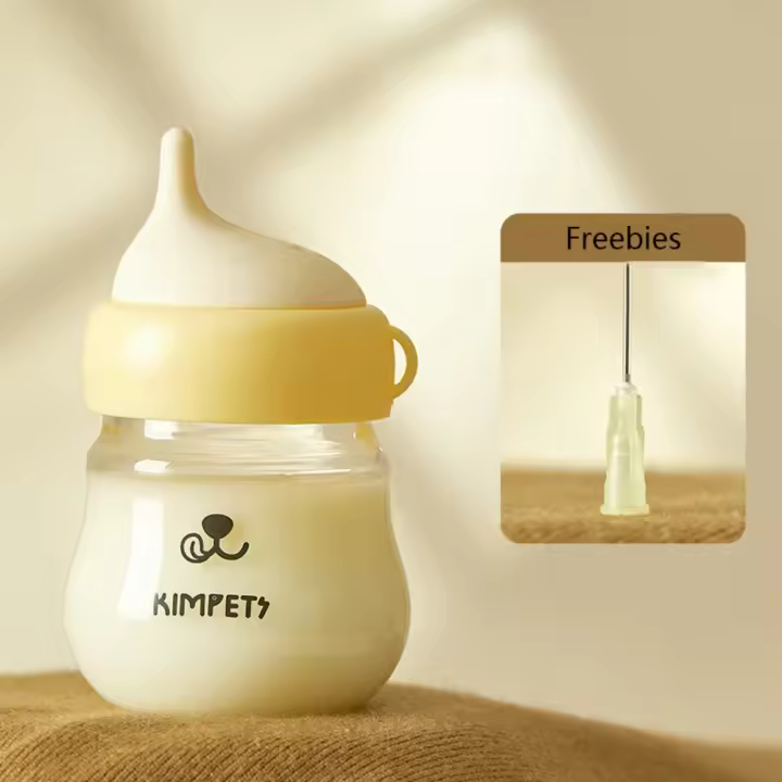 Biberón de alimentación para cachorros y gatitos, biberón de leche para lactancia de mascotas a escala antiasfixia, tetina de silicona, alimentador de leche de vidrio para mascotas pequeñas, 80ml - 1
