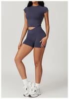 Ropa deportiva de alta resistencia de secado rápido de manga corta Yoga Tre de color sólido - details 5