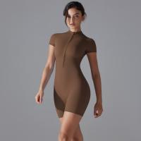 Ropa De Yoga Integrada Desnuda Europea Y Americana Cuello Alto Cremallera Medio Abierta Mono De Fitness De Manga Corta Mono Deportivo Ajustado - details 5