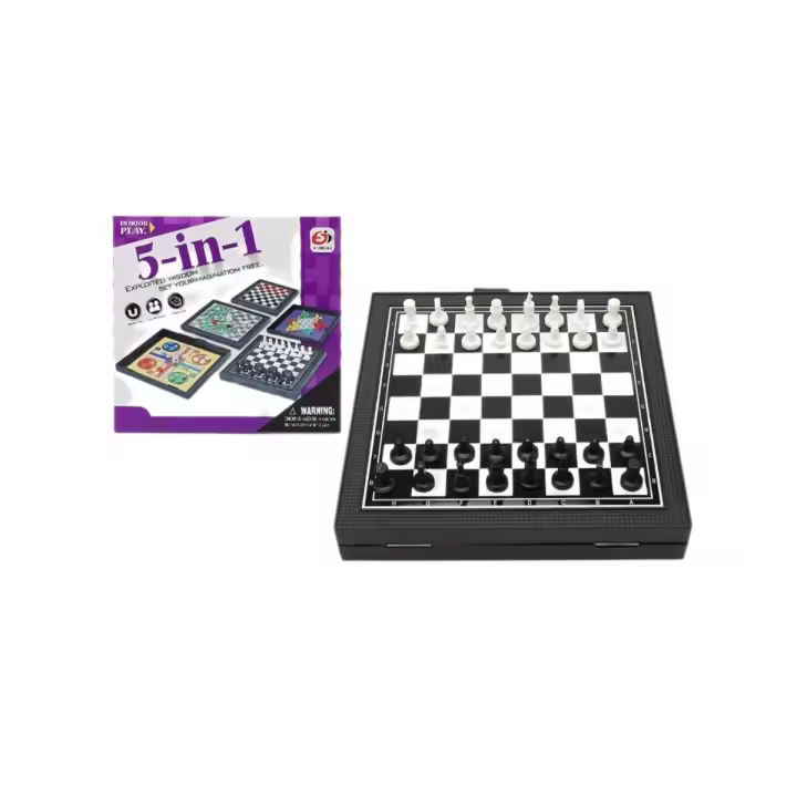 Juego de Tablero de Ajedrez Plegable Magnético 5 en 1 Incluye Ajedrez, Damas, Backgammon, Snakes y Escaleras, Juego de Fiesta Familiar - 1