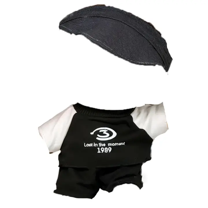 1 Juego de camiseta de dibujos animados, ropa de muñeca de algodón de 20cm, traje con gorro con visera, ropa de muñeca de algodón, ropa de muñeca de felpa de moda blanca - 1