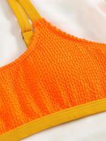 Conjunto de Bikini de cintura alta para mujer, traje de baño de color naranja liso, bañador de playa, Verano - details 18