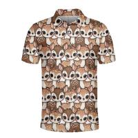 Polos de manga corta para hombre y mujer, camisetas con estampado de dibujos animados de animales, pingüinos, osos, ardillas, botones gráficos, 14 - details 5