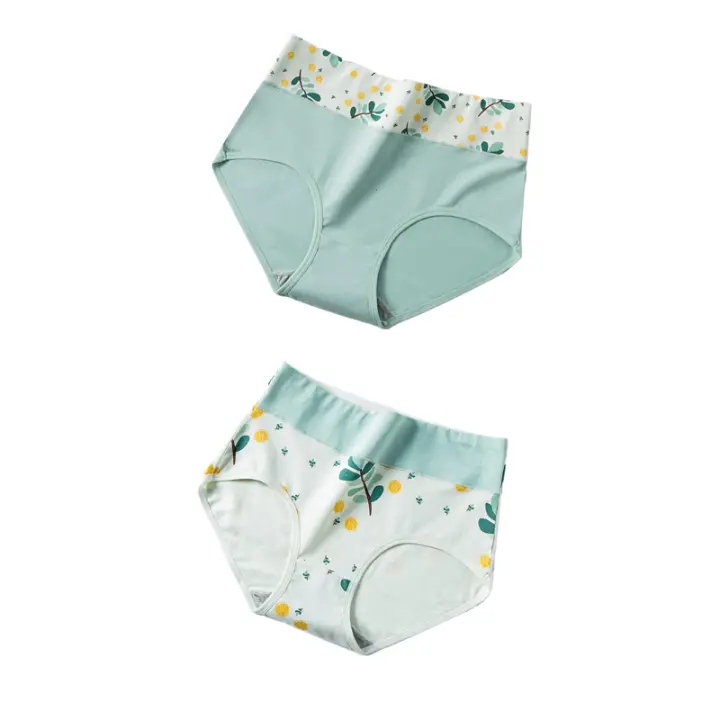 Bragas de algodón de cintura alta para mujer  set de 2 piezas talla grande 4XL sin costuras ropa interior transpirable con estampado gráfico lavado a mano - 1