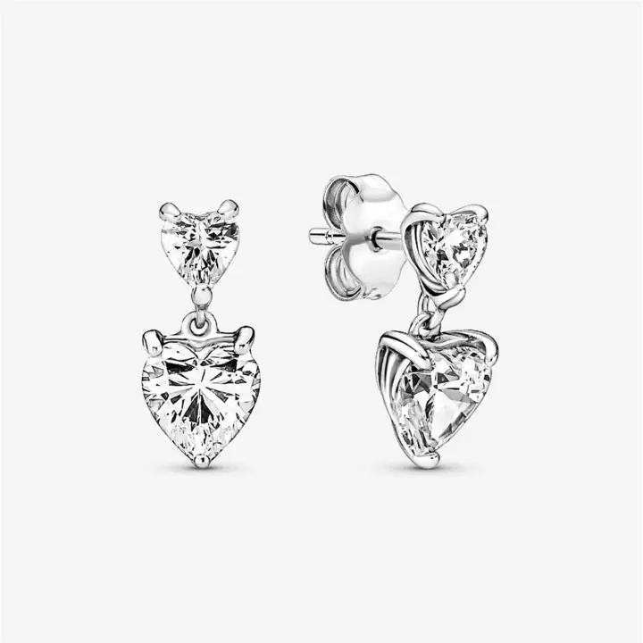 Pendientes brillantes de doble corazón de plata pura S925, pendientes gloriosos, regalo elegante, regalo ideal para estudiantes, regalo de graduación, regalo para su esposa - 1