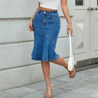 Faldas de mezclilla de cintura alta para mujer Falda vaquera elástica hasta la rodilla - details 4