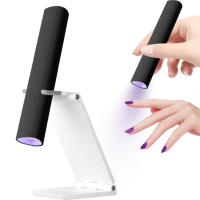 Uñas de gel UV, Mini U V LED de mano, con soporte, secador de uñas portátil, inalámbrico USB recargable, para secado rápido, negro - details 0