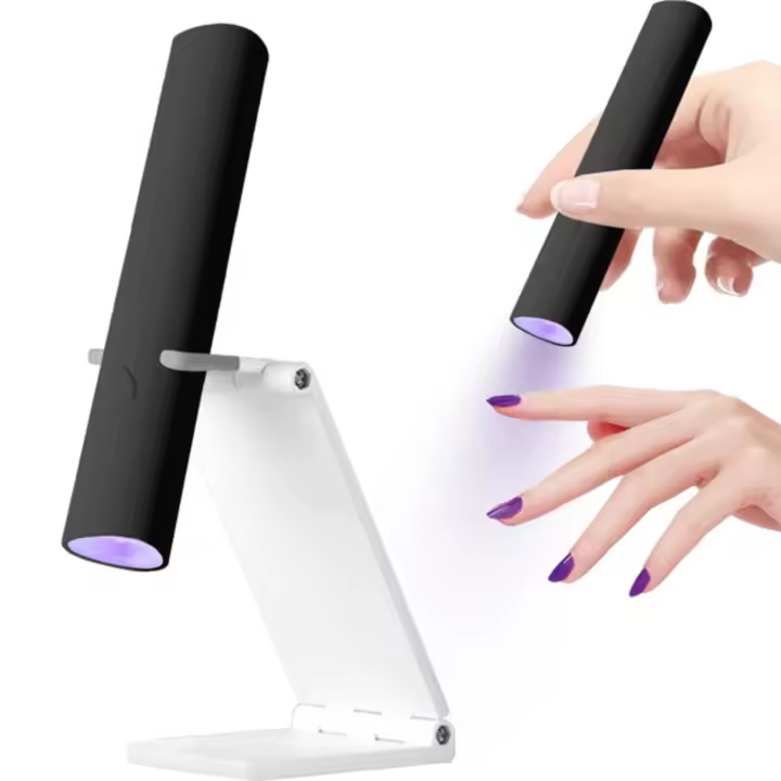 Uñas de gel UV, Mini U V LED de mano, con soporte, secador de uñas portátil, inalámbrico USB recargable, para secado rápido, negro - 1