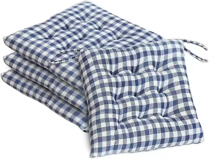Cojines de Silla Aoopoo Suaves y Gruesos Diseño a Cuadros de Cuerno Ideal para Cocina, Comedor, Jardín Paquete de 4 con Lazos - 1
