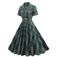2025 nuevas mujeres Vintage a cuadros con bolsillo Rockabilly cola fiesta de té 1950s Swing Otoño Invierno vestido de manga corta - details 13