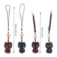 Colgante para teléfono, colgantes para llaves de coche, colgante de estilo chino, colgante de gato de la suerte, anillo para teléfono móvil, llavero de madera de sándalo, correa para llavero - details 3